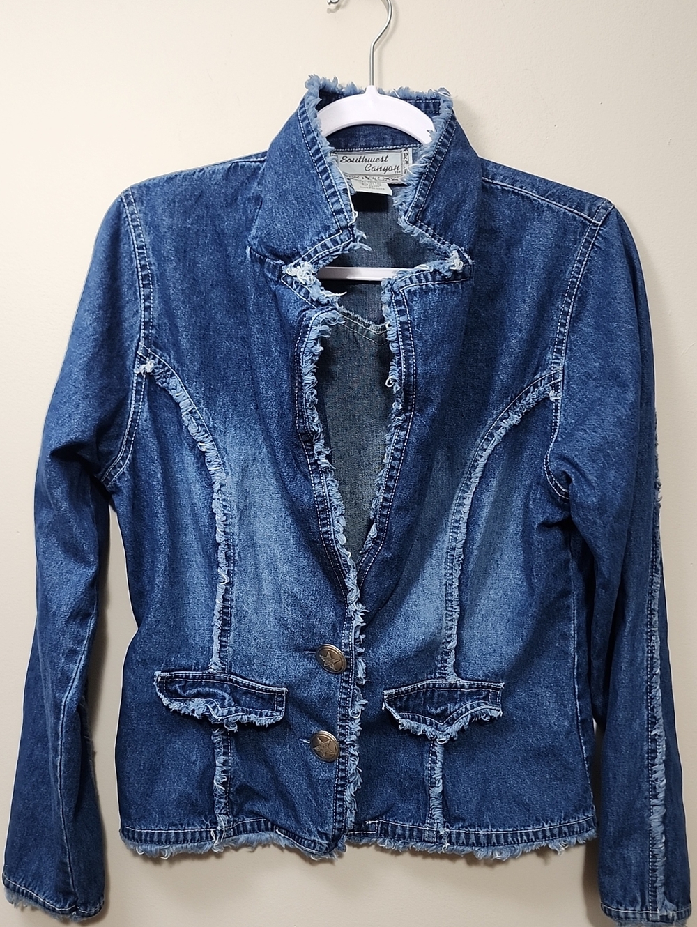 Vintage Southwest Canyon Frayed Denim Blazer Jacket Y2K M